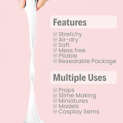BOHS Foam Clay, White Air Dry Modeling Clay, 3.3 lb, 3-Pack | Soft and stretchable; EVA and polystyrene foam detailing; cosplay props, fake bakes and slime making; resealable bags - color: White, size: 1500 g