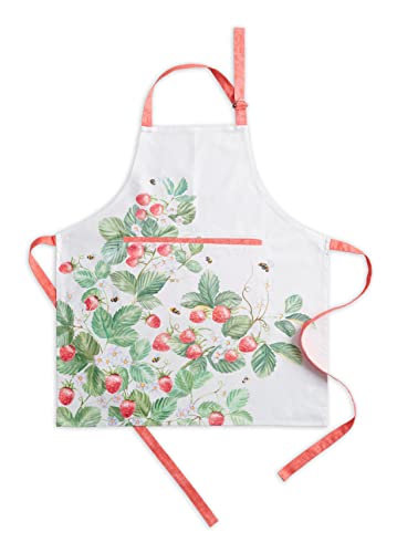 Maison d' Hermine Aprons for women with Pocket 100% Cotton (27.50"x31.50") | Adjustable Neck Strap & long ties Apron Men Chef Wedding Cooking Gardening Server Maid - color: 048 - Strawberry Summer