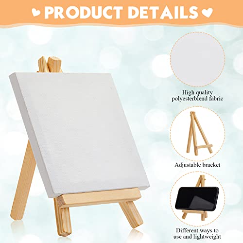 150 Pcs Mini Canvas with Easel for Painting Wood,5 X 5 Inch | Stretched Canvas Panels with Wood Tabletop Easels, Art Supplies for Classroom Crafts Birthday Paint Party Favors Projects - size: 6 x 6 Inch