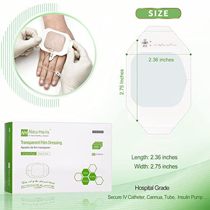 NeuHeils Waterproof Transparent Film Dressing, 2 3/8" x2 3/4", 100 Pack - size: 2 3/8" x 2 3/4"