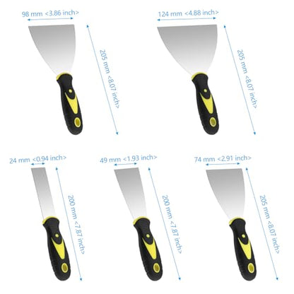 20PCS Putty Knife Set 1, 2, 3, 4, 5 Inch, Stainless Steel Spackle Knives, Metal Knife Scrapers with Non Slip Handles for Drywall Finishing, Plaster Scraping, Decals, and Wallpaper