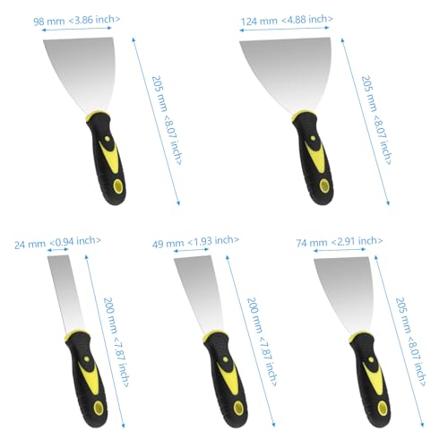 20PCS Putty Knife Set 1, 2, 3, 4, 5 Inch, Stainless Steel Spackle Knives, Metal Knife Scrapers with Non Slip Handles for Drywall Finishing, Plaster Scraping, Decals, and Wallpaper