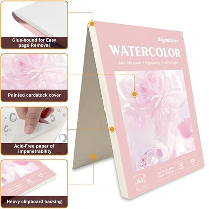 DagouColor Watercolor Paper Pad, 30 Sheets - Butterfly Pink, A4, 1 Pack | 140lb/300gsm Cold-pressed Paper, Artist Book for Adults Beginners, Painting, Drawing, Mixed Media - color: Butterfly Pink