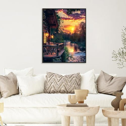 Paint by Numbers Kit for Adults, Sunset Cabin Number Painting Canvas Kit - color: Sunset-1