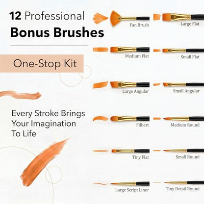 TMOL Acrylic Paint Set, 24 Colors (2 oz/Bottle) with 12 Art Brushes, Art Supplies for Painting Canvas, Wood, Ceramic & Fabric, Rich Pigments Lasting Quality for Beginners, Students & Professional Artist - style: 24 Colors Acrylic Paint 2 fl oz/60 ml