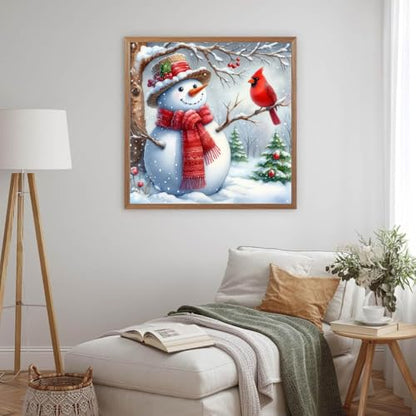 MOMDEDP Christmas Cardinal Diamond Art Kits for Adults - Snowman Diamond Painting Kits for Adults, 5D DIY Red Bird Round Full Drill Gem Art Paint by Diamonds Dots Crafts Kits for Decor Gift 12x12inch