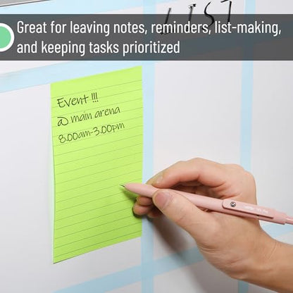 Mr. Pen- Lined Sticky Notes, 4" x 6", 6 Pads, 45 Sheets/Pad | Sticky Notes with Lines, Ruled Post Stickies, Memo Pads, Self-Stick Note Pad for Office, School, Home, Study - color: Vibrant, size: 4 x 6 inches, 6 Pads