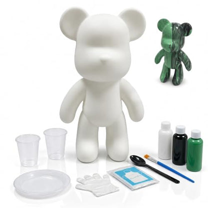 YONXID DIY Fluid Bear Painting Kit - Fluid Art Pour Paint Bear Set - Full Drip Paint Bears Kit with Spill Tray & Apron for Family Activity, Date Night, Holiday Gifts, 9.05 in, Green+White+Black - color: green+white+black(Easy DIY)