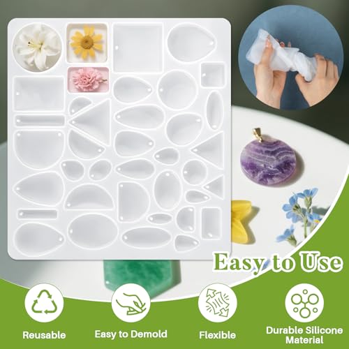 MAQIHAN Resin Jewelry Molds - Silicone Molds for Resin DIY Jewelry Making | Reusable Casting Tray with Hole, Assorted Shapes for DIY Pendant, Earring, Necklace, Bookmark, Keychain Crafts Project Set