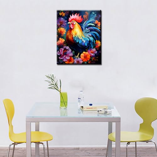 Tucocoo Chicken Paint by Number for Adults Beginner, DIY Oil Painting Kits on Canvas with Brushes and Acrylic Pigment, Abstract Flowers Cute Animal Picture for Home Decor 16x20 inches (Frameless) - color: Artwork-18, size: 16''x20''(Without Frame)