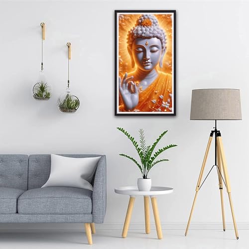 ARTGOTO Buddha Diamond Painting Kit for Adults 15.7 x 27.5 Inch | Large 5D Full Square Drill Diamond Art Kit, Golden White Buddha DIY Gem Art Canvas with 2 Tool Sets, 30% Extra Diamonds - color: AGT003