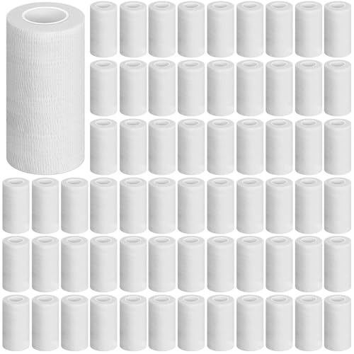 Treela 64 Pack 2" X 5 Yards Self Adhesive Bandage Wrap White | Cohesive Flexible Wrap for Wrist Ankle Fingers, Breathable Sports Tape, Self Adherent Rolls for Pets Vet, Coban Style - color: White, size: 4 Inch X 5 Yard