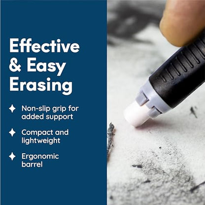 MozArt Eraser Pen Set 2 Pens + 10 Jumbo Refills for Mechanical Pencil - color: Black and White