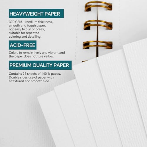 REALART Watercolor Paper Pad, Double-Sided A4 and A5, 140lb/300gsm, 25 Sheets Thickened Painting Book (A5) - color: A5