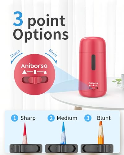 Rechargeable Electric Pencil Sharpener, Auto in & Out, Red | Adjustable Sharpness, Easy to Clean, Fast Sharpening, for 6-8mm Pencils Students, Teachers, Artist, Classroom, School, Office - color: Rose Red