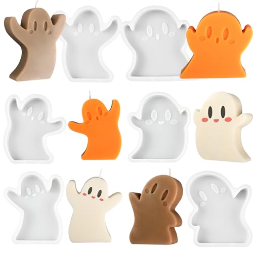 Halloween Candle Molds, Set of 6 Funny Little Ghost Making Molds | Different Spooky Ghost Silicone Molds for Candle Making, Handmade Soap, Resin Crafts, Tealight Decor, DIY Plaster Gift - color: 6 PCS Ghost Candle Molds