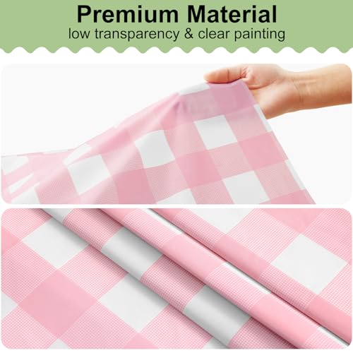 4 Packs Buffalo Disposable Table Cloth, 54 x 108 Inch Waterproof Plastic Tablecloth, Rectangle Pink and White Checkered Table Covers for Picnic, Birthday, Party, Back to School - color: Pink and White, size: 54" x 108" - 4 Pack
