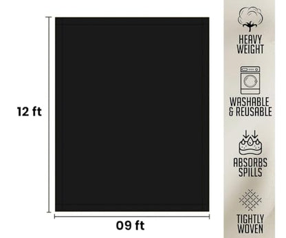 ZUPERIA Black Drop Cloth (9 x 12 Feet - Pack of 1) - Pure Canvas Drop Cloth for Painting, Curtains & Floor Protection Washable & Reusable Tightly Woven Paint Cover for Multipurpose use - size: 9 x 12 - 1 Pack