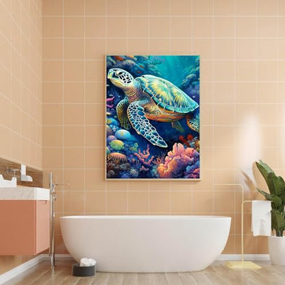 FOXKISS Sea Turtle Diamond Art Painting Kits for Adults, Full Drill Diamond Dots Paintings for Beginners, Round 5D Paint with Diamonds Pictures Gem Art Painting Kits DIY Crafts Kits 12x16inch - color: l