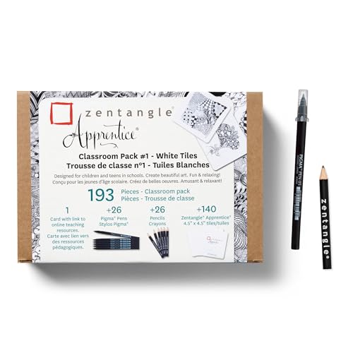 Sakura 50009 Zentangle Apprentice Classroom Pack , White | All-in-One Kit for Drawing, Relaxing, Meditative Patterns, Includes Gelly Roll and Micron Pens, White Pencil and Black Tiles - size: 1 Count (Pack of 193)