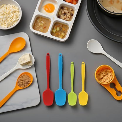 Silicone Spatula Set of 4, Non-stick Rubber Spoon Spatulas, One Piece Design Flexible Silicone Spoon for Baking Cooking Mixing, Dishwasher Safe, 2 Sizes - color: Red,Blue(Large)+Green,Yellow(Small)