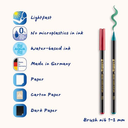 edding 1340 Metallic Brush Pen - Set of 6 pens - Flexible Brush Nib 1-6 mm - Glitter Metallic Marker for Lettering, Drawing and Sketching - high opcaity Even on Darker Paper - color: 27: Set of 6 - Metallic