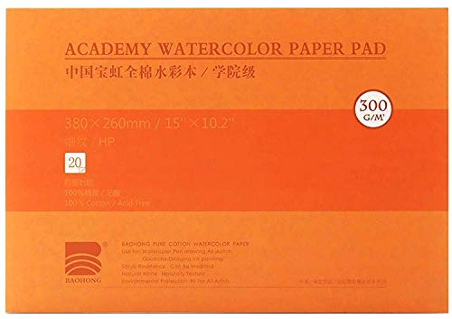 MEEDEN 15"X10.2" Cotton Watercolor Paper Block: Hot Pressed, 140lb/300gsm - color: Hot Press, size: 15×10.2"