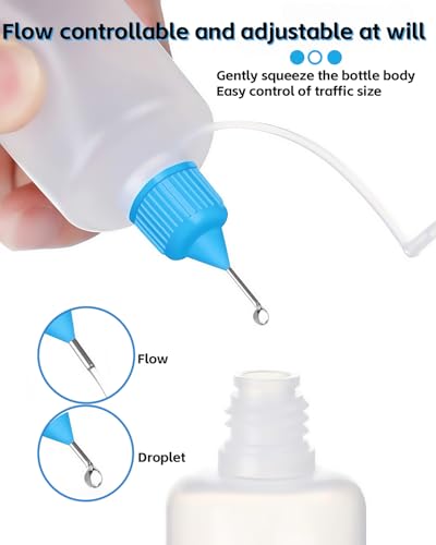 LJY 30 Precision Tip Bottles, 1 oz, 6 Colors, with 5 Funnels for Craft Glue