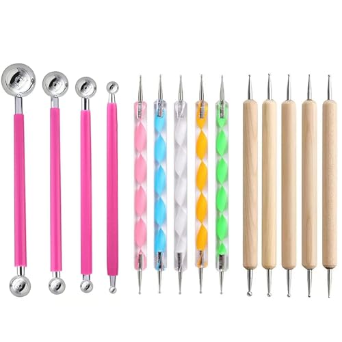 14Pcs Ball Stylus Pottery Tool Set, Pink Embossing Tool, Dual-Ended Multi-Size Clay Sculpting Dotting Tools, Professional Modeling Tools for Pottery, Polymer Clay, Nail Art, Fondant & DIY Crafts - color: Pink