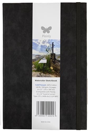 Pleinly 100% Cotton Watercolor Sketchbook Journal – Cold Press, 8x12” Large, 140lb (300gsm), 26 Sheets Portrait, Type-L Paper with Internal & External Sizing, Hard Cover, Lay Flat - size: Cold Pressed 12x8" Type L (1 pcs)