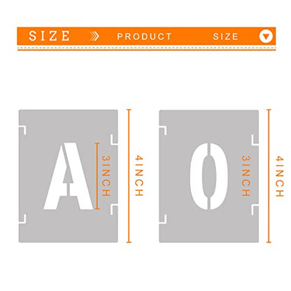 42Pcs Letter Stencils - 3 Inch Letters & Numbers Interlocking Stencil Kit for Painting on Wood, Wall, Fabric, Rock, Canvas, Chalkboard, Signage - size: 3 inch