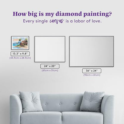 DIAMOND ART CLUB Beach Bungalow Diamond Art Kits for Adults | Premium Diamond Painting Kit, Fun DIY Crafts for Adults, Square Diamond Art Canvas, 13.3" x 9.8" (33.9 x 24.9 cm) - color: Beach Bungalow