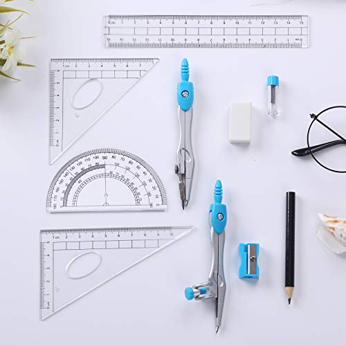 Vobou Math Geometry Sets 10 Pcs, Student Supplies Kit, for School (Blue - color: Blue