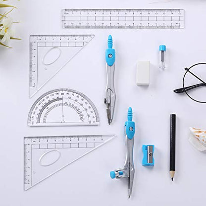 Vobou Math Geometry Sets 10 Pcs, Student Supplies Kit, for School (Blue - color: Blue