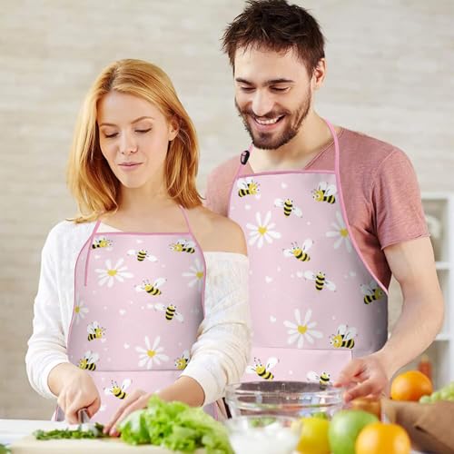 Apron with 2 Pockets,Kitchen Chef Artist Aprons for Cooking Gardening Baking Painting, Waterproof Apron 33" x 27" - color: Bee