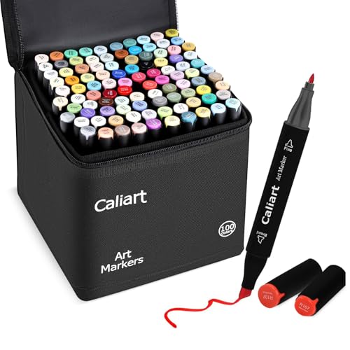 Caliart 100 Colors Alcohol Markers Dual Tip Art Markers for Adult Coloring - color: Black, size: 1 Count (Pack of 100)