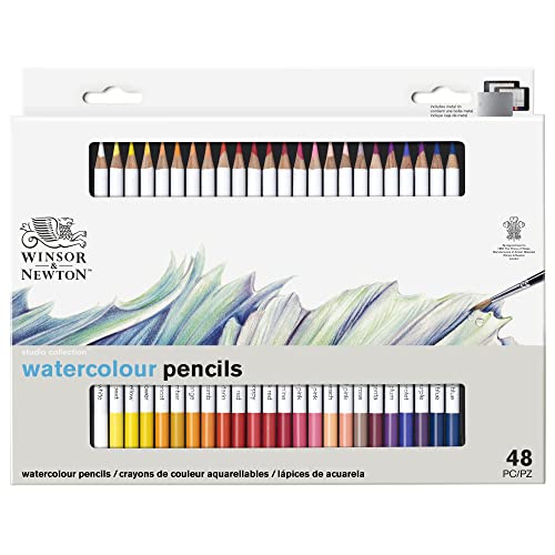 Winsor & Newton Studio Collection, Watercolour Pencil Tin, 48 piece | Highly pigmented, Wax-Based, Can be Used Wet/Dry, Add Water & Brush to Create Painterly Effects, Break-Resistant Points. - style: 48 Waterclour Pencil Tin