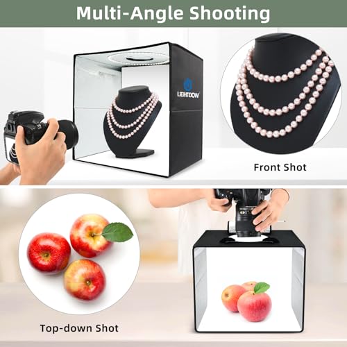 Lightdow 16"x12"x12" Photo Studio Light Box Photography with 120 LEDs (CRI>95), 6 Backdrops - Portable/Dimmable/Versatile Folding Shooting Tents for Toys/Jewelry/Watches/Cosmetics Photography - size: 16"x12"x12"