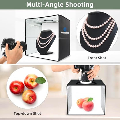 Lightdow 16"x12"x12" Photo Studio Light Box Photography with 120 LEDs (CRI>95), 6 Backdrops - Portable/Dimmable/Versatile Folding Shooting Tents for Toys/Jewelry/Watches/Cosmetics Photography - size: 16"x12"x12"