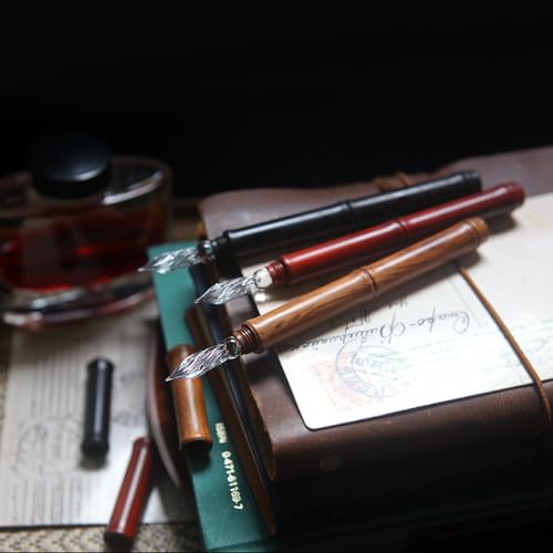 SeventyTwo Handmade Glass Dip Pen with Wood Handle, Fine Point Writing Instrument with Display Case (Brown) - color: Brown