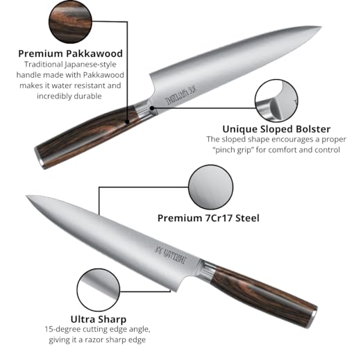 Yatoshi 15 Piece Knife Block Set - Pro Kitchen Knife Set Ultra Sharp High Carbon Stainless Steel with Ergonomic Handle - color: Light Brown, size: 15-Piece