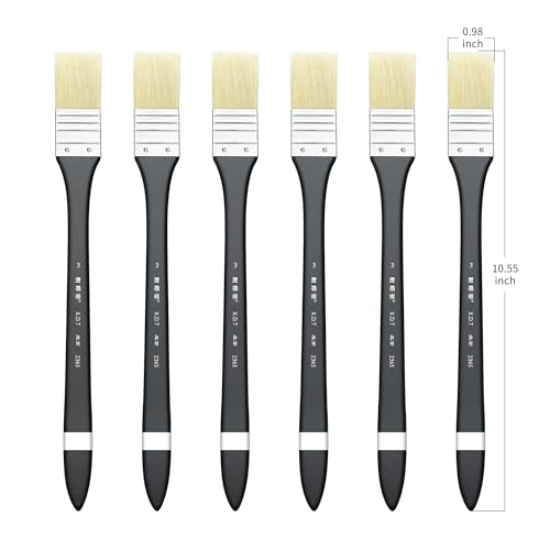 XDT#2365 Hake Artist Paint Brush 6 Piece Set #0.98in, Medium Stiff Hog Bristle Paint Brushes for Acrylic Painting, Acrylic Oil Watercolor - size: #0.98 6Pc