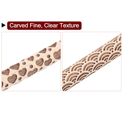 HARFINGTON 2pcs Wood Clay Roller 4"Water Wave Heart Pattern Rolling Pins Pottery Tools Wood Grain Texture Rollers for Clay Baking Dough Playdough DIY - style: Water Wave + Heart