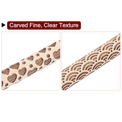 HARFINGTON 2pcs Wood Clay Roller 4"Water Wave Heart Pattern Rolling Pins Pottery Tools Wood Grain Texture Rollers for Clay Baking Dough Playdough DIY - style: Water Wave + Heart