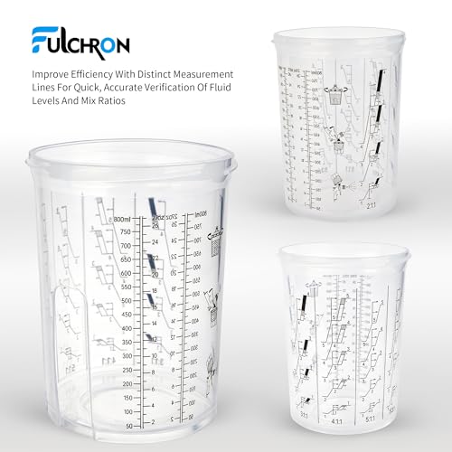 Disposable Paint Cups For Spray Gun, 27oz 125-Micron Mixing Cup With Lids | Fulchron 50PCS Paint Cup Liners with Lids, 2 Hard Cups & Adapters, Ideal for HVLP/LVLP Spray Gun 360° Spray & Less Cleanup - size: 27 ounce