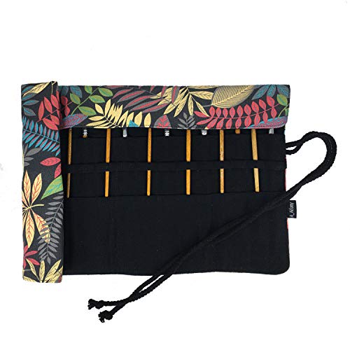 30 Pockets Artist Paint Brush Roll Up Bag Holder Canvas Pouch Case (Colorful Leaf) - color: Colorful Leaf