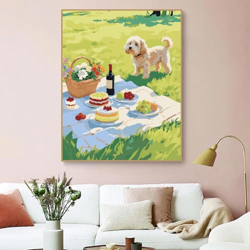 ZRIZQ Picnic Paint by Numbers Kits for Adults Beginner,Landscape,16x20 | Full set with rich paints,wooden brushes,rolled canvas.Calming activity.Beginner friendly.Just open and paint. - color: 16"X20"Rolled Canvas-Picnic Scenery