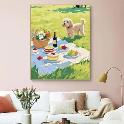 ZRIZQ Picnic Paint by Numbers Kits for Adults Beginner,Landscape,16x20 | Full set with rich paints,wooden brushes,rolled canvas.Calming activity.Beginner friendly.Just open and paint. - color: 16"X20"Rolled Canvas-Picnic Scenery