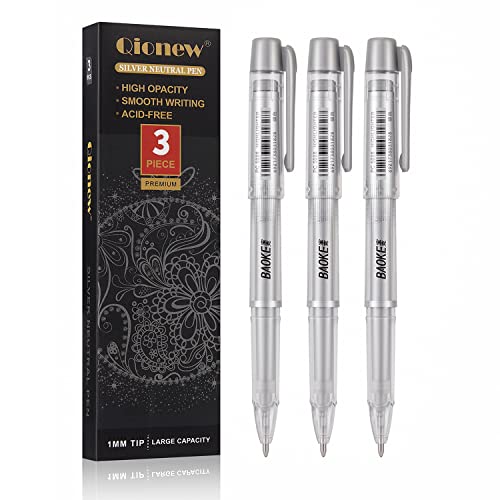 Qionew Silver Gel Pens, 3 Pack, Silver Gel Ink Pen Set for Art Highlight | Fine Point Gel Ink Pen, Opaque Archival Ink Pens, Silver Pen for Black Paper Drawing, Illustration, Card Making, Journaling - size: 1 Count (Pack of 3), style: Silver