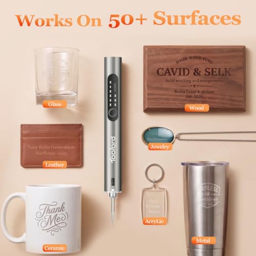 Engraving Pen with LED Light,HollowCup Motor,Cordless USB Rechargeable Rotary Tool for Metal,Wood,Glass and Plastic,DIY Engraving Kit with 30 Bits,Silver